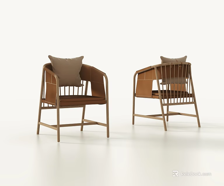 Modern Minimalist Dining Chairs With Wooden Frame Light Colored Cushions And Armrests 3d model 