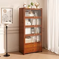 Wooden Bookcase with Glass Doors Books Decorations and Drawers in Modern Interior