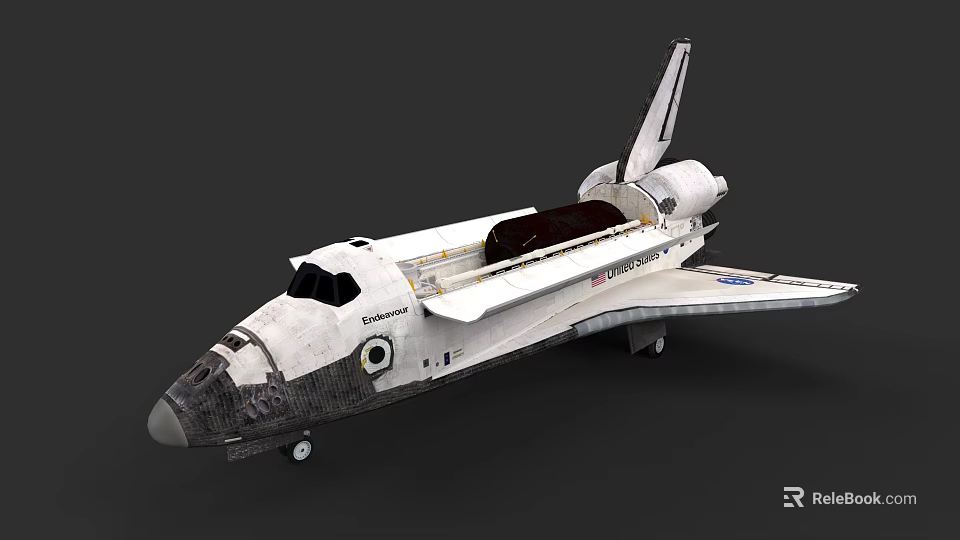 White Space Shuttle With Open Cargo Bay And NASA Logo Design 3d model 