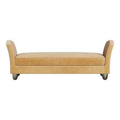 Elegant Beige Upholstered Sofa Bench With Curved Armrests And Metal Legs 3d model