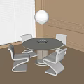 Modern Dining Table and Chair Combination Dining Chair Round Dining Table Chandelier 3d model