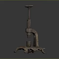 Vintage Rustic Manual Cast Iron Press with Vertical Handle Stand Base and Aged Rust Texture