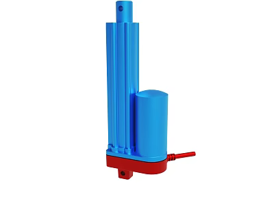 Tall Blue Cylindrical Mechanical Component With Red Base And Vertical Structure 3d model