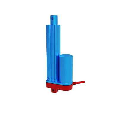Tall Blue Cylindrical Mechanical Component With Red Base And Vertical Structure 3d model
