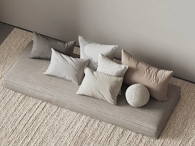 Cozy Neutral Tones Decorative Pillows On Gray Cushion With Round Textured Ball 3d model
