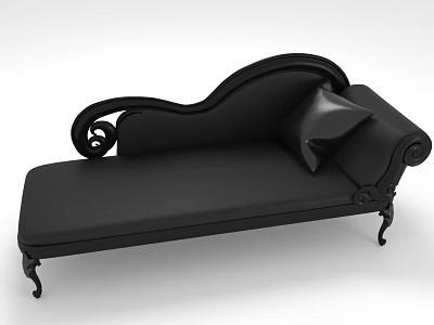 Black Chaise Lounge with Elegant Curved Design Scroll Armrests Carved Legs and Decorative Pillow 3d model