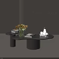 Modern Dark Brown Coffee Table With Yellow Flower Vase Books And Tray