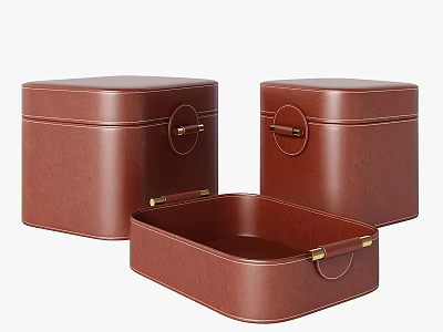 Set Of Brown Leather Storage Boxes With Metal Clasps For Home Organization 3d model