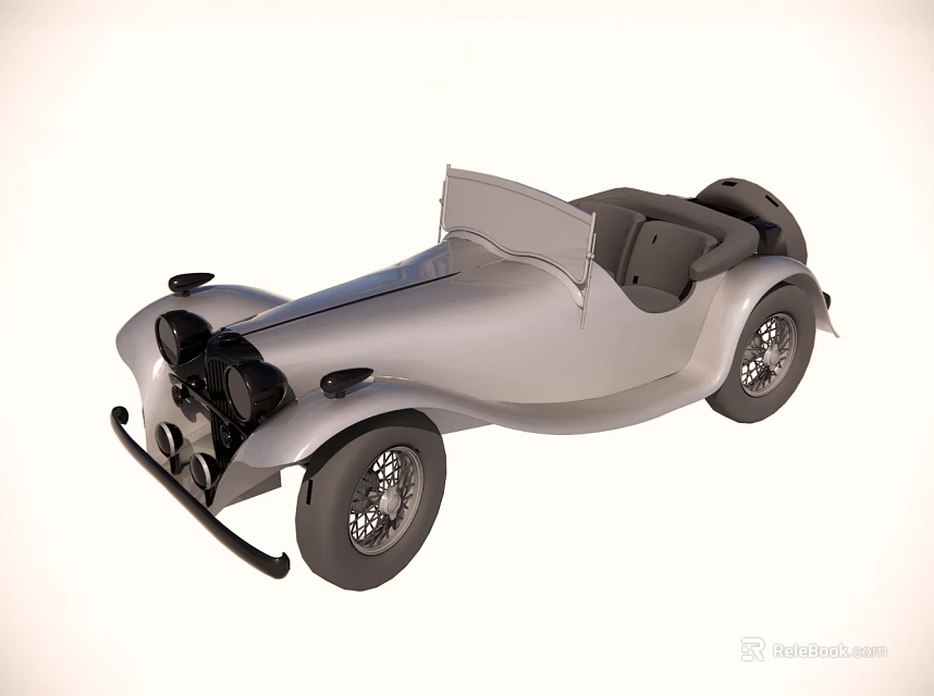 Vintage Silver Convertible Car With Classic Body Design And Open Top 3d model 