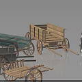 Vintage Wooden Vehicle Models With Green And Natural Wood Carts Carriages And Handcarts