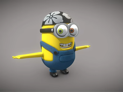 Cute Minion Doll With Yellow Body Blue Overalls And Black Hat With White Flower 3d model