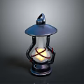 Vintage Decorative Lantern With Metal Top Transparent Glass Red Rope And Yellow Light