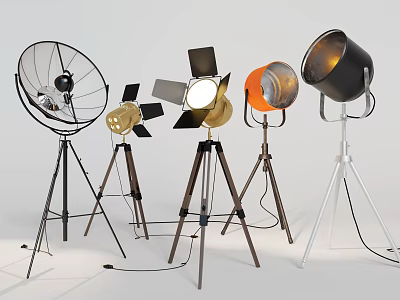 Stylish Diverse Floor Lamps With Tripod Bases And Various Metal Shades 3d model