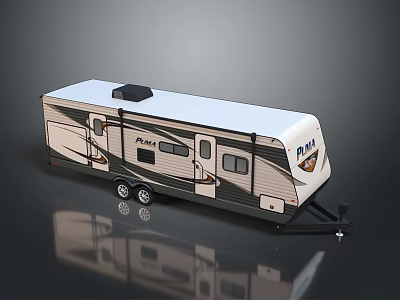 R Vision Travel Trailer Beige And Black Exterior With White Roof Windows Door And Wheels 3d model