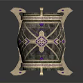 Decorative Barrel with Intricate Metal Accents and Purple Patterns on Ornate Feet Base