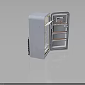 Vintage Style Retro Refrigerator With Open Door And Interior Shelves Design