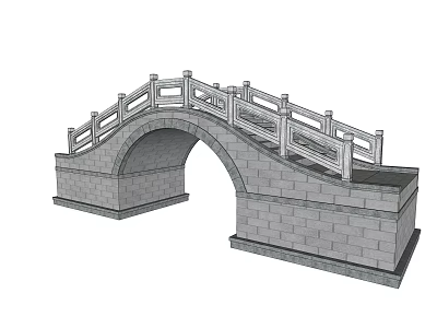 Elegant Traditional Stone Landscape Bridge With Arch Structure And White Railings 3d model