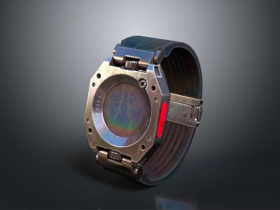 Stylish Modern Wristwatch With Square Metal Case Colorful Dial And Dark Strap 3d model