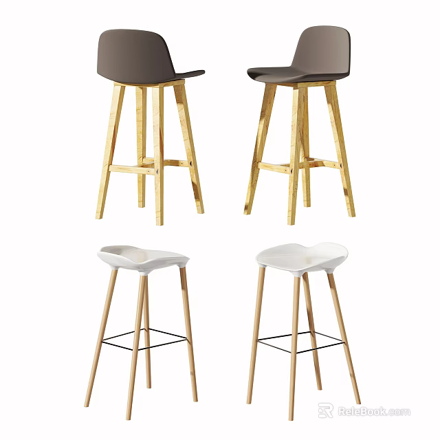 Modern Stylish Bar Stools With Gray And White Seats Wooden Legs Design 3d model 