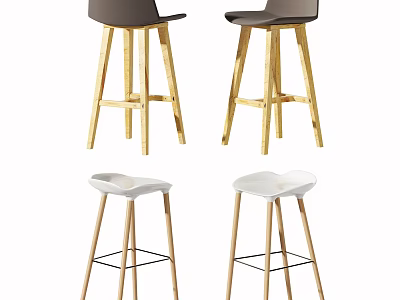 Modern Stylish Bar Stools With Gray And White Seats Wooden Legs Design 3d model