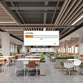 Modern Dining Area With Wooden Slat Ceiling Tables Chairs And Green Plants
