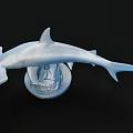 Detailed Hammerhead Shark Model With Wave Textured Base On Black Background 3d model