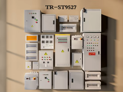 Industrial Electrical Control Panels TR ST9527 Model With Various Sizes And Warning Labels 3d model