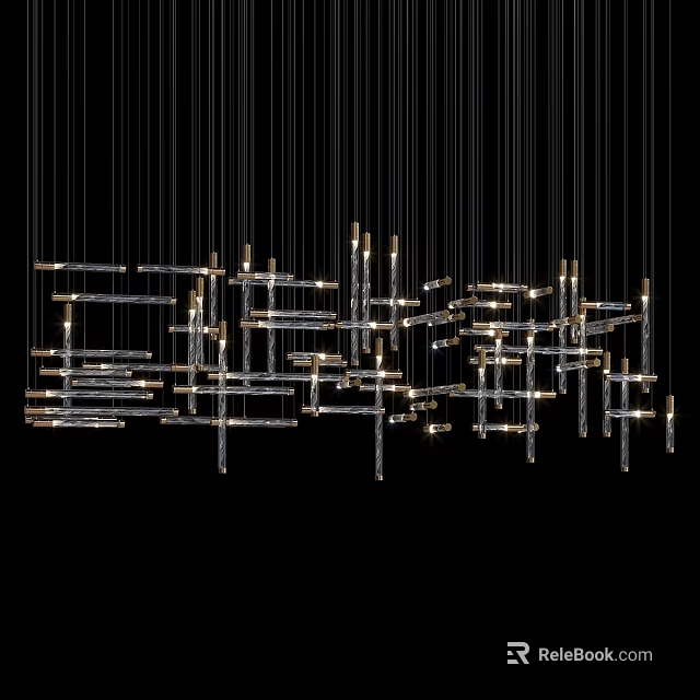 Modern Chandelier Structural Design With Metal Rods And Transparent Illuminated Elements 3d model