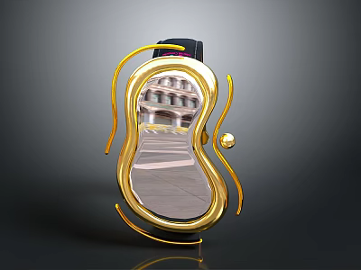 Unique Golden Mirror With Curved Decorations Black Top Component Reflecting Building 3d model