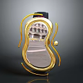 Unique Golden Mirror With Curved Decorations Black Top Component Reflecting Building