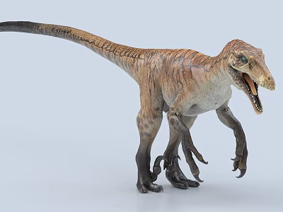 Realistic Brown And Beige Dinosaur Model With Open Mouth And Textured Skin On White Background 3d model