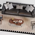 Modern Leather Sofa Coffee Table Set with Decorative Pillows Accent Chairs Floor Lamp Side Table 3d model
