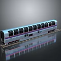 Blue And Silver Model Subway Train With Multiple Black Windows On Gray Reflective Base 3d model