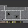 Cartoon Scene Of Gray Multi Story Building With Roof Equipment And Yellow Grid Entrance Area