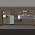 Modern Kitchen Interior With Dark Wood Cabinets LED Lighting Shelves And Appliances