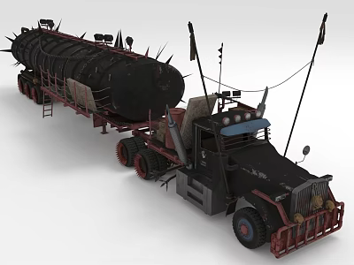Old Black Spiked Tanker Truck With Industrial Trailer And Rugged Design 3d model