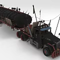 Old Black Spiked Tanker Truck With Industrial Trailer And Rugged Design