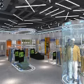 Modern Clothing Store Interior With Displayed Clothes Orange Doors Checkout Counter And Display Racks