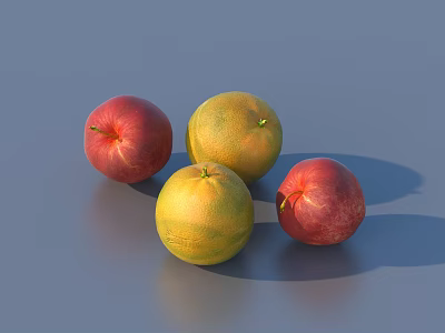 Crisp Red Apples and Juicy Yellow Grapefruits on Gray Background with Soft Shadows 3d model