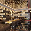 KTV Luxurious Interior With Golden Ceiling Strip Lights And Leather Sofas 3d model