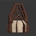 Vintage Wooden Lantern Featuring Triangular Frame Crossed Strips And White Lampshade