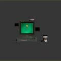 Vintage Computer Setup With Green Screen Keyboard Mouse Coffee Cup And Papers 3d model