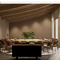 Private Dining Room With Modern Design Round Table Large Windows And Green Plant 3d model