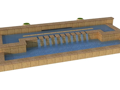 Stone Garden Water Feature With Cascading Steps And Small Green Plants 3d model