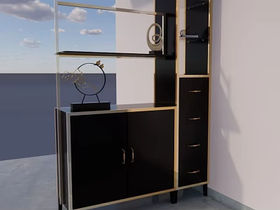 Elegant Modern Entryway Cabinet And Side Cabinet With Black Body Gold Accents And Decorative Ornaments 3d model
