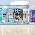 Shopping Mall Lobby With Colorful Display Kiosk Pink Blue Decorations Smooth Floor And Bright Lights