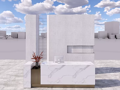 Elegant Modern Marble Reception Desk With Potted Plant And Glass Panel 3d model