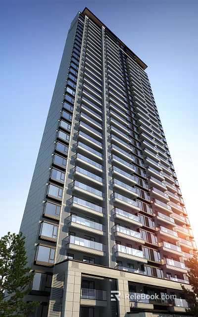 Modern High Rise Residential Building Exterior Design With Glass Windows And Balconies 3d model 