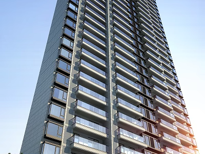 Modern High Rise Residential Building Exterior Design With Glass Windows And Balconies 3d model