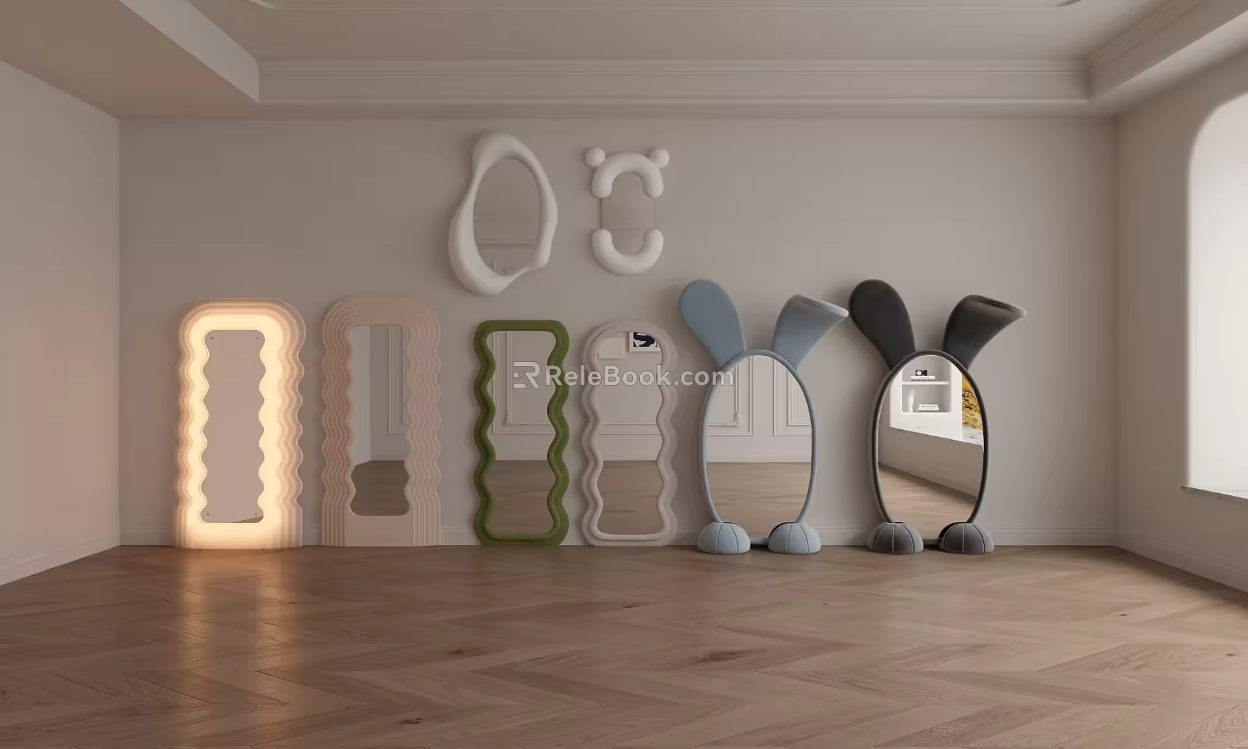 Internet Celebrous Mirror Art Mirror Curved Mirror Rabbit Ear Mirror Irregular Mirror 3d model